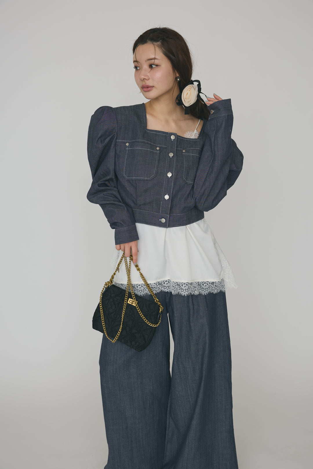 [予約]ステッチパフスリーブクロップドジャケット