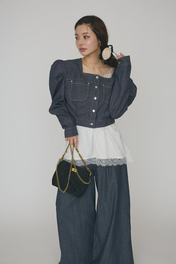 [予約]ステッチパフスリーブクロップドジャケット