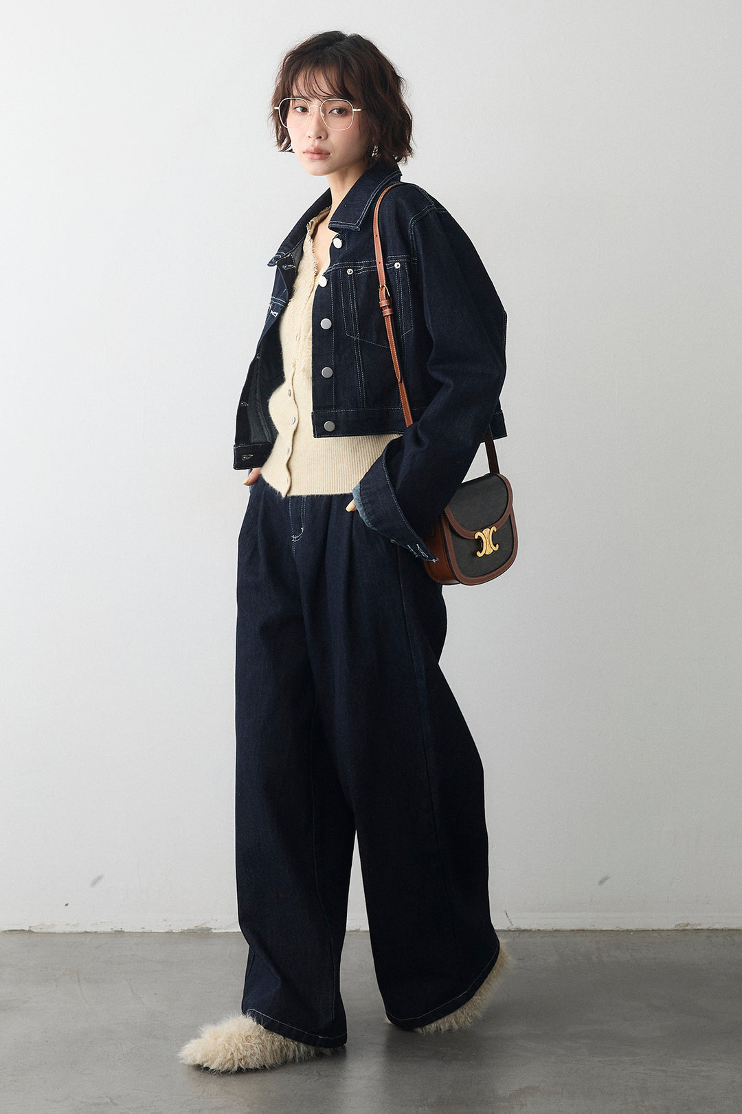 [予約/SET]レースVラインボタンニット+クロップドデニムセットアップ(2set)