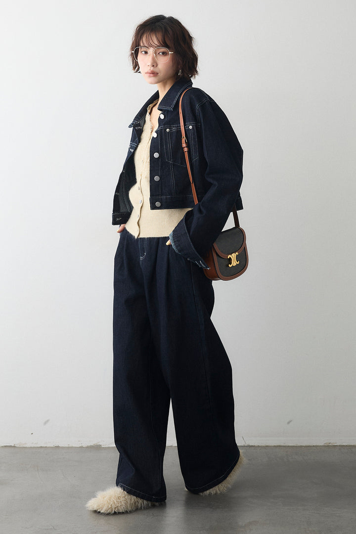 [予約/SET]レースVラインボタンニット+クロップドデニムセットアップ(2set)