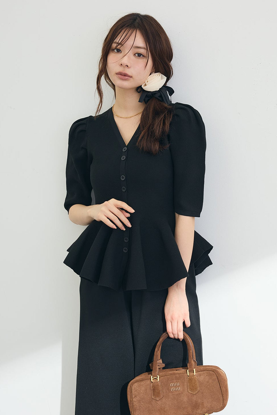 [予約]美ラインペプラムハーフスリーブニット