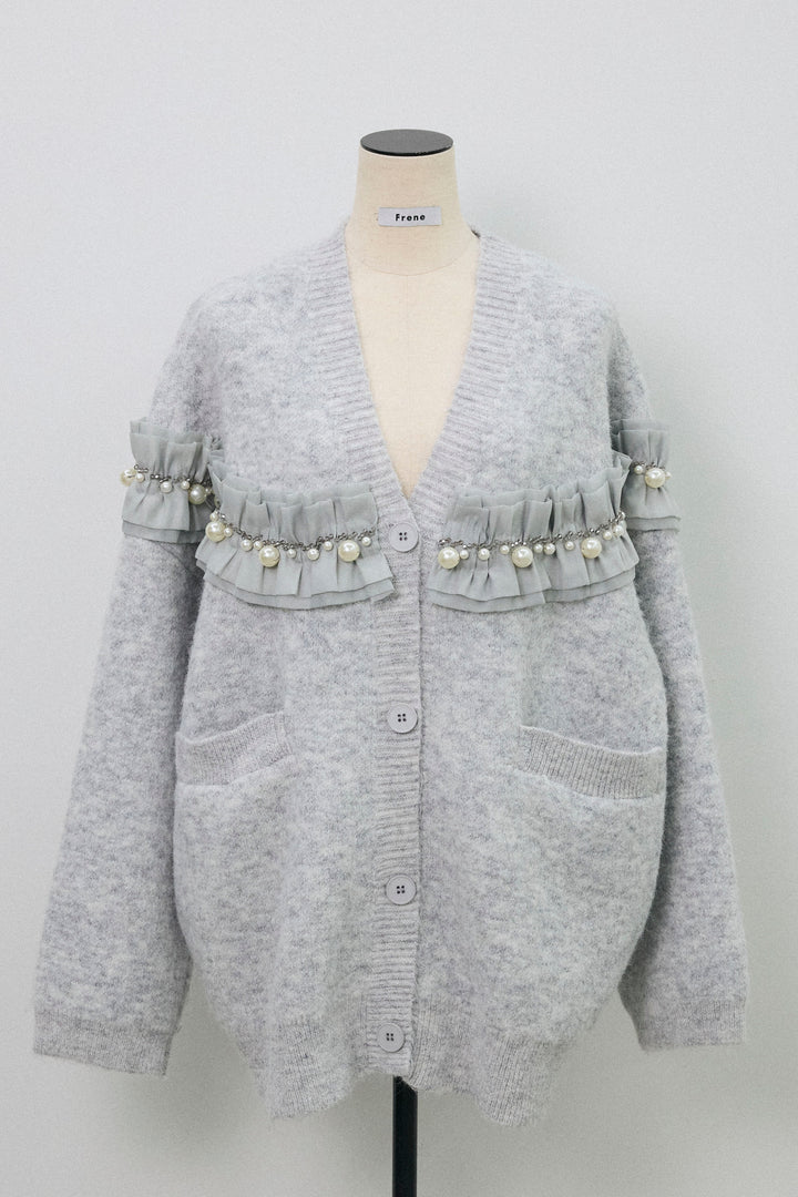 [予約]フリルパールドッキングニットコーディガン