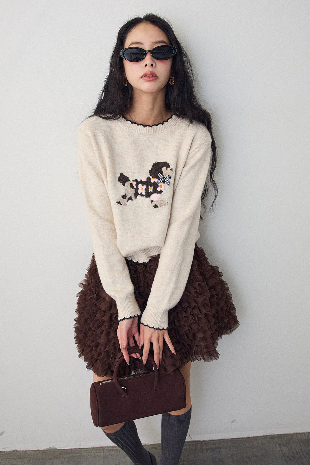 [予約/SET]ドッグジャガードニット+ホイップチュールミニ丈スカート(2set)