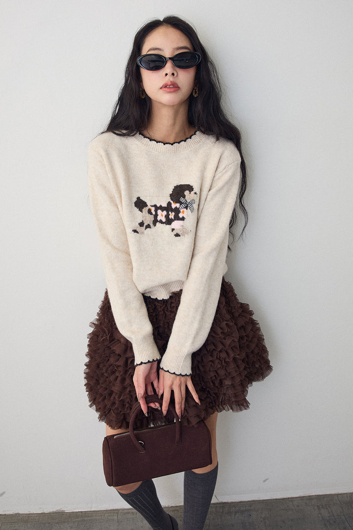 [予約/SET]ドッグジャガードニット+ホイップチュールミニ丈スカート(2set)