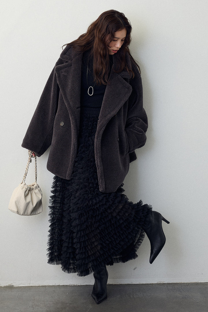 [予約/SET]テディボアミディ丈コート+ホイップチュールティアードスカート(2set)