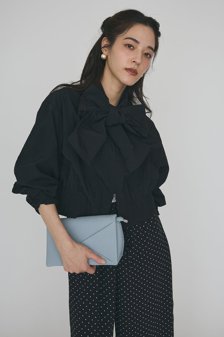 [予約/SET]フロントファスナーヘムタックボウタイブラウス+シアードットリラックスパンツ(2set)