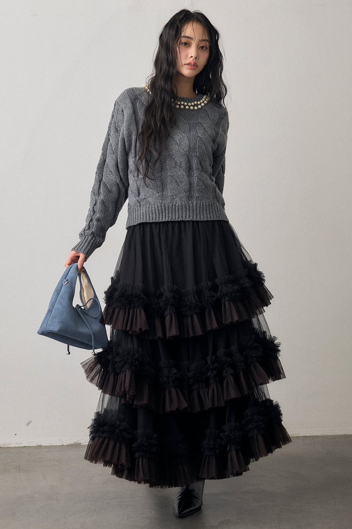 [予約]配色フリルティアードロマンティックスカート