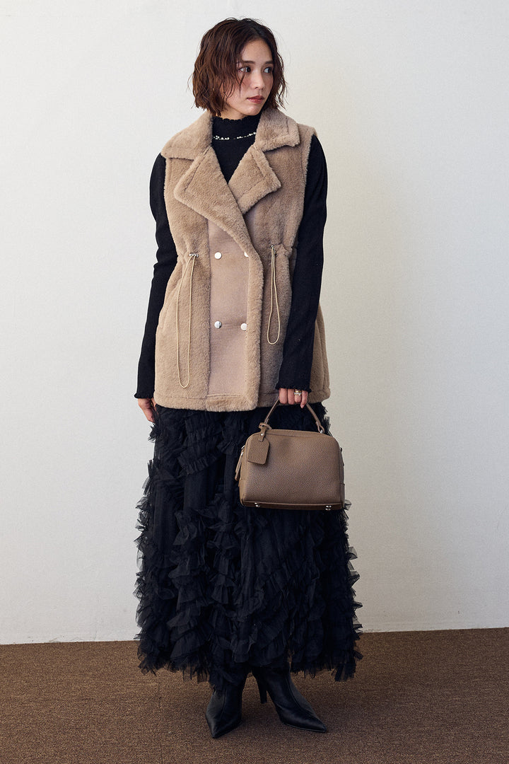 [予約/SET]テディボアウエストドロストベスト+スフレアシメチュールスカート(2set)