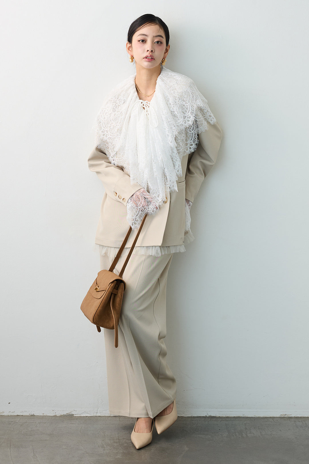 [予約]ハイウエストリボン付きストレートパンツ