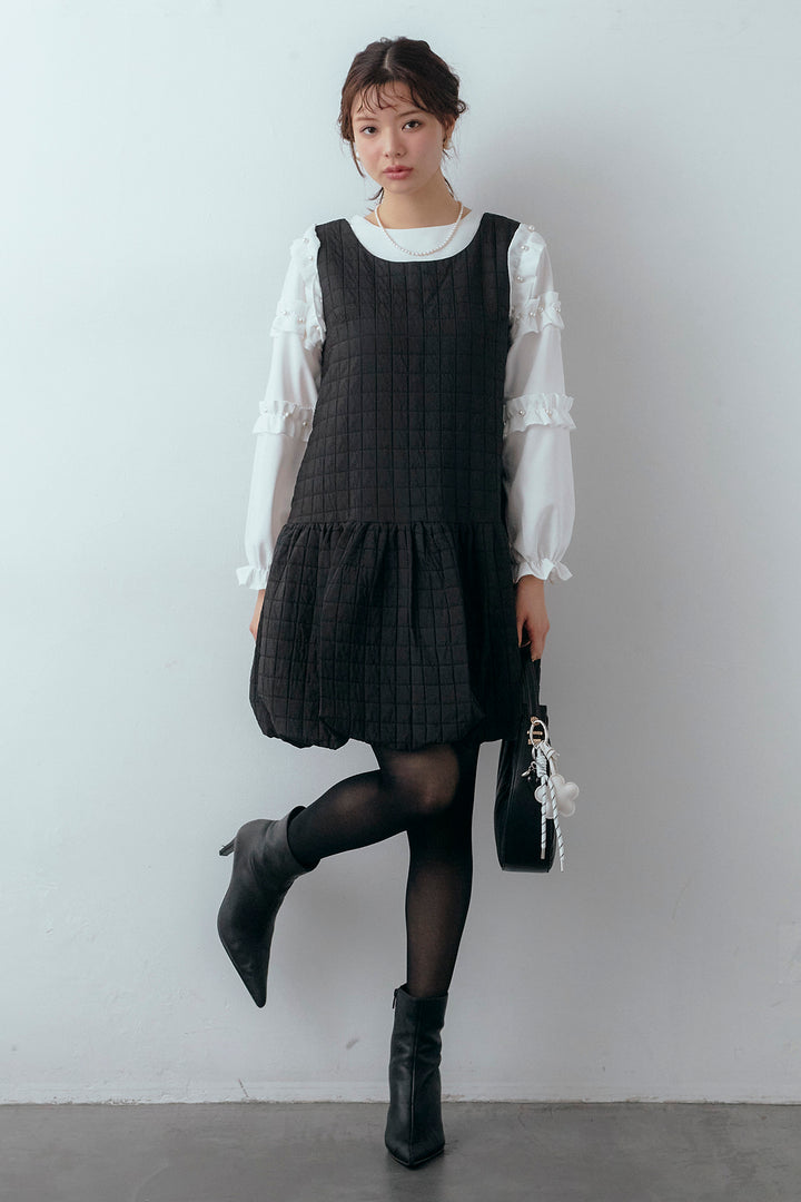[予約/SET]フリルパールコンシャスブラウス+キルティングデザインミニジャンスカ(2set)