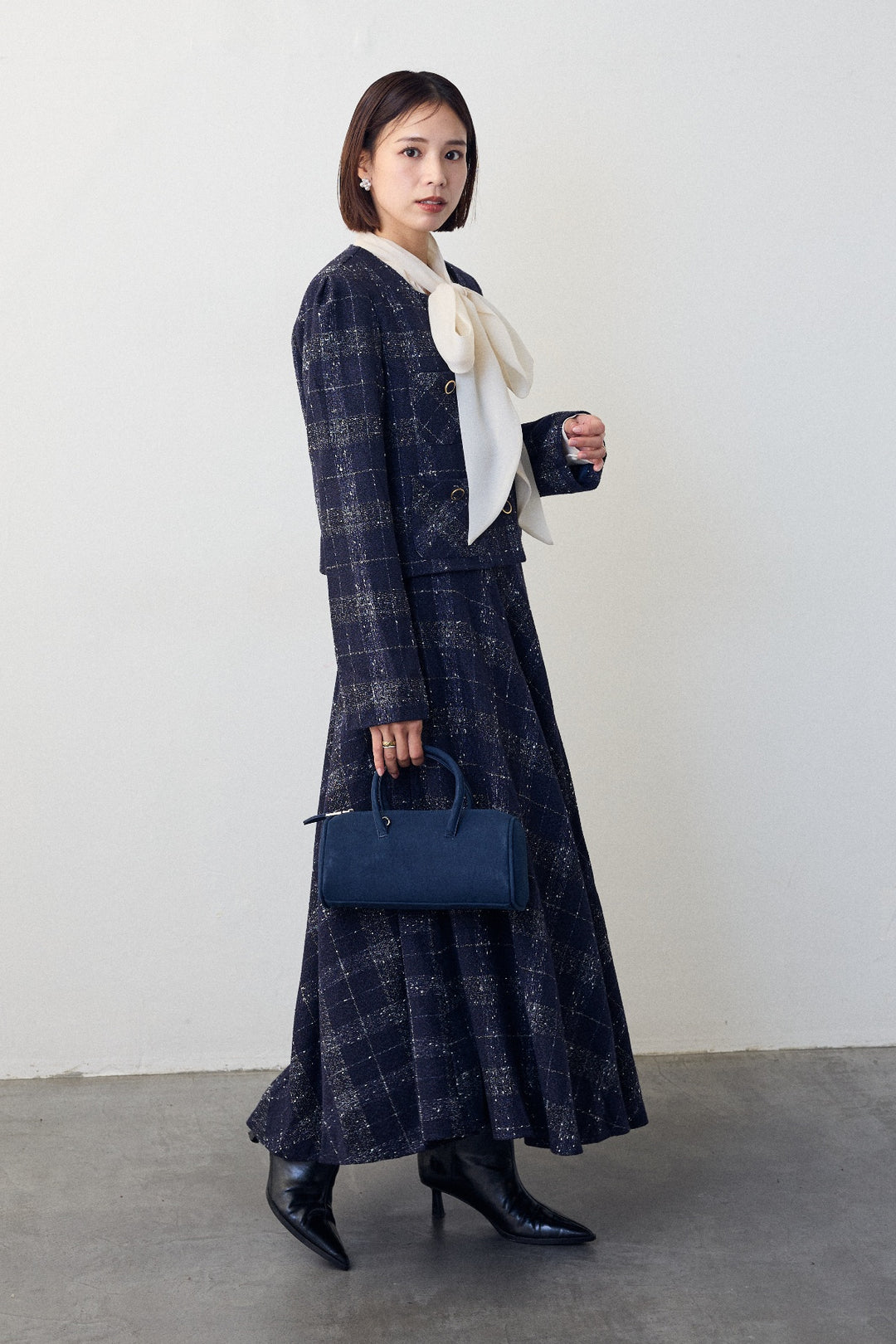 [予約]ツイードチェックセミフレアスカートセットアップ