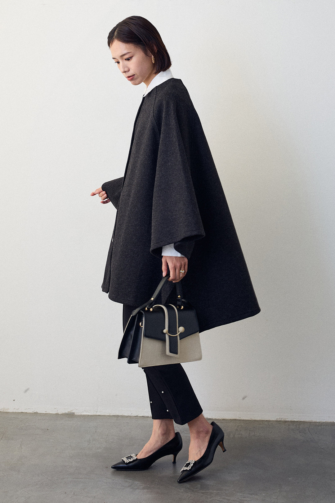 [予約/SET]ウールライクドルマンポンチョコート+センターシームランダムパールパンツ(2set)
