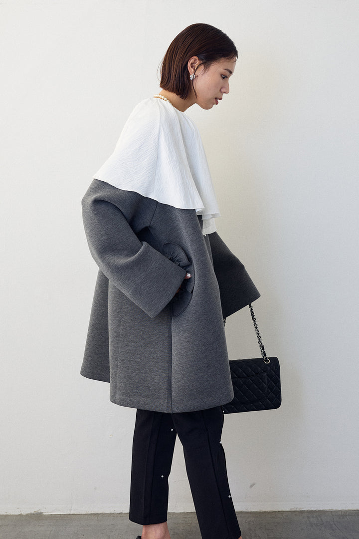 [予約/SET]BIGフリルカラーブラウス+フリルポケットボンディングノーカラーコート(2set)