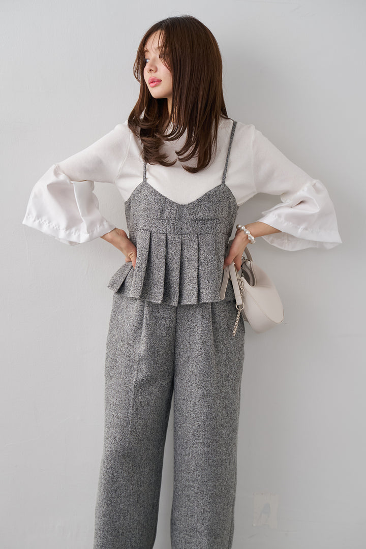 [予約/SET]タックフレア異素材ドッキングニットPO+プリーツビスチェオールインワン(2set)