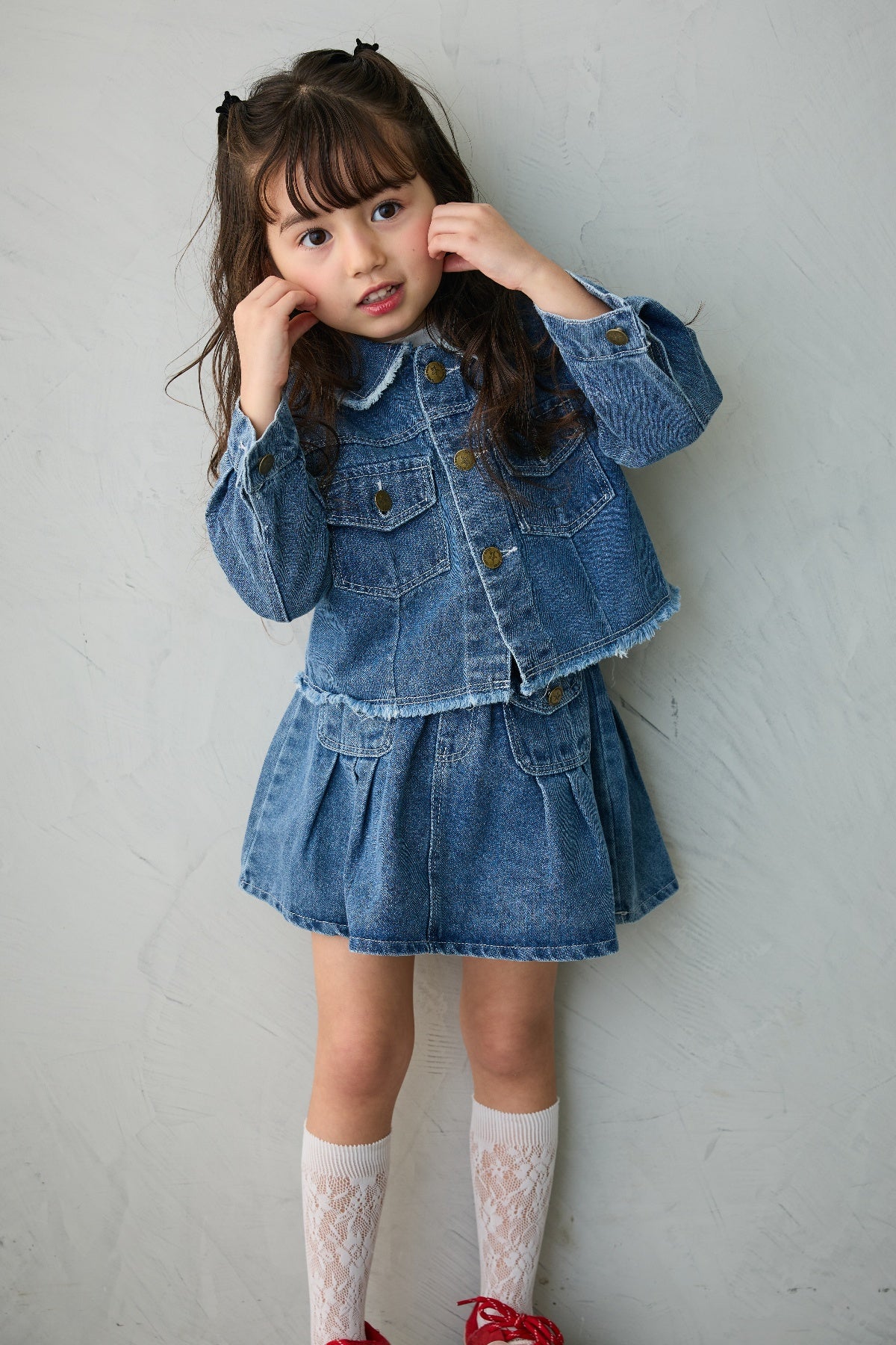 予約](kids)ボックスプリーツデニムセットアップ – Frene