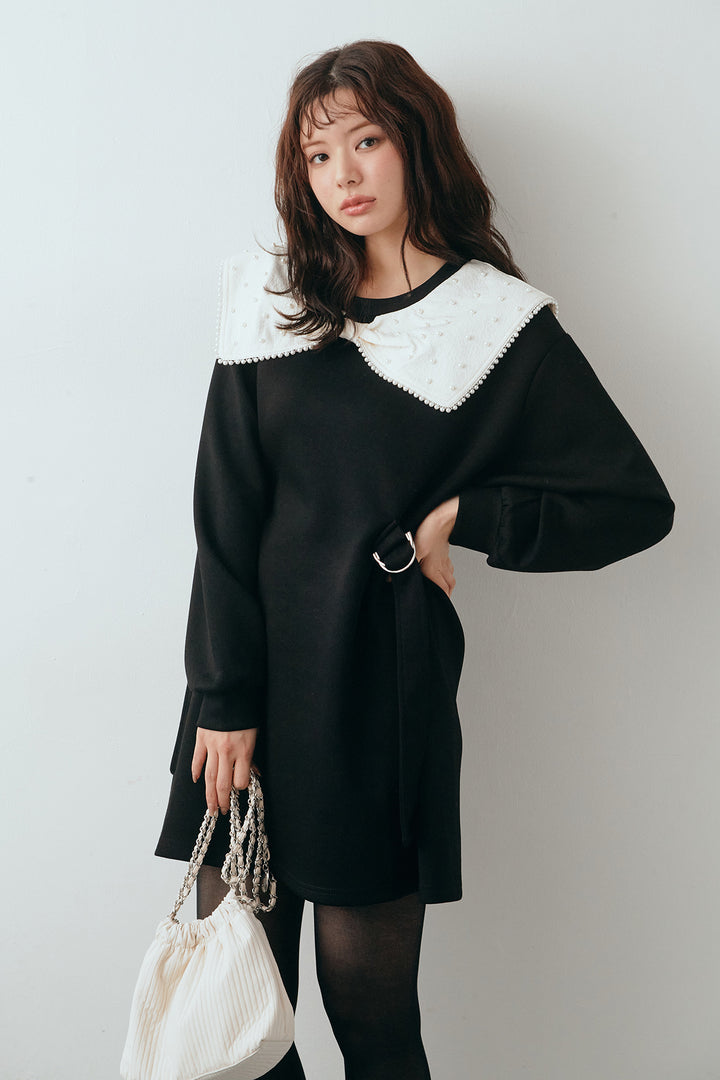 [予約]リボンパールモチーフウエストベルトミニワンピ