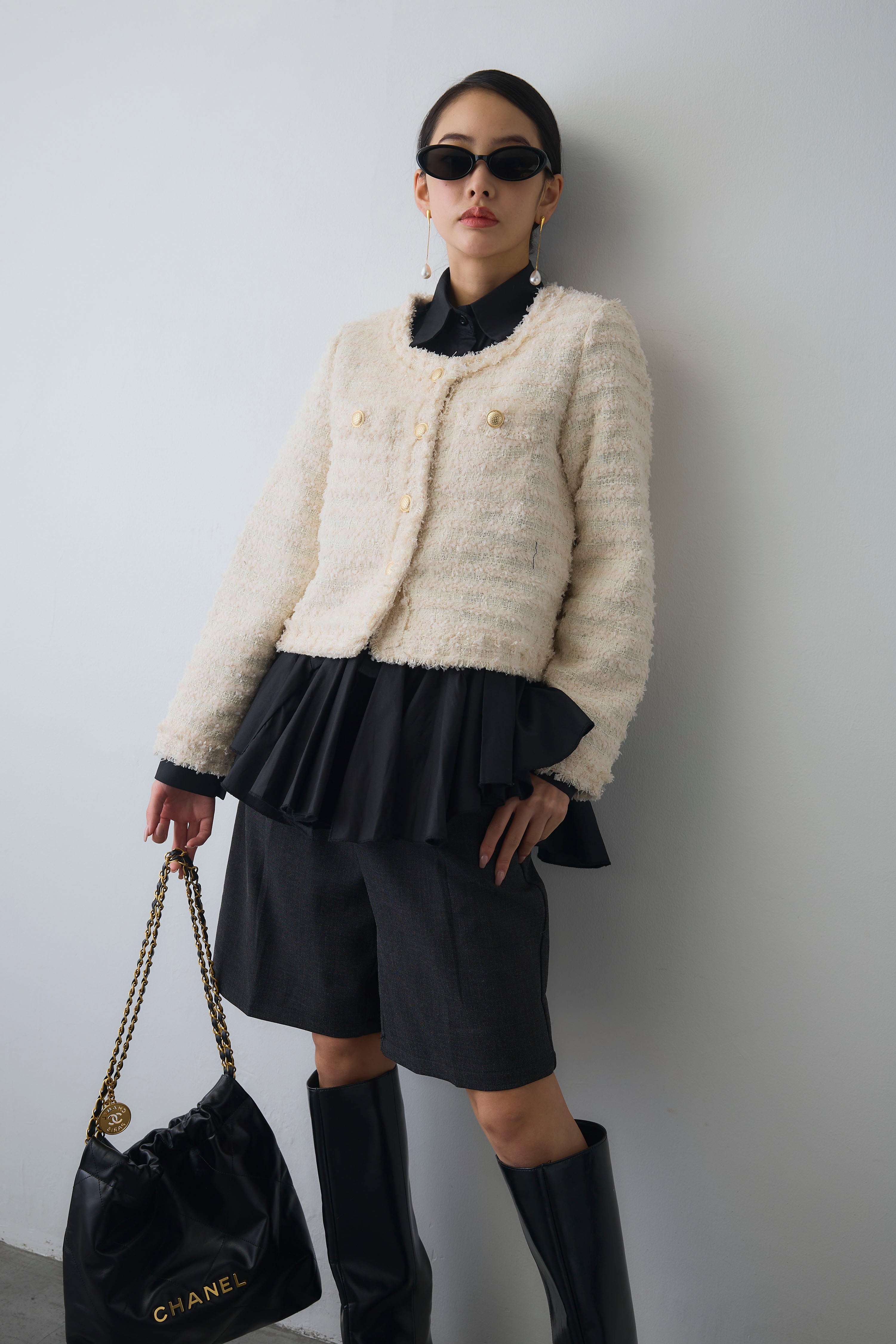 リボンジャガードジャケット　ブラック　Frene RANKING💫 – Frene