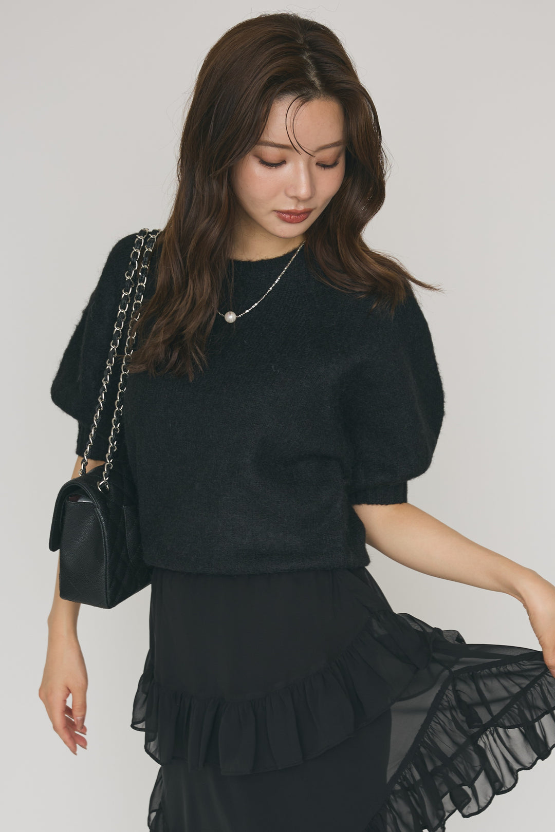 [予約]モヘアパフスリーブニットトップス