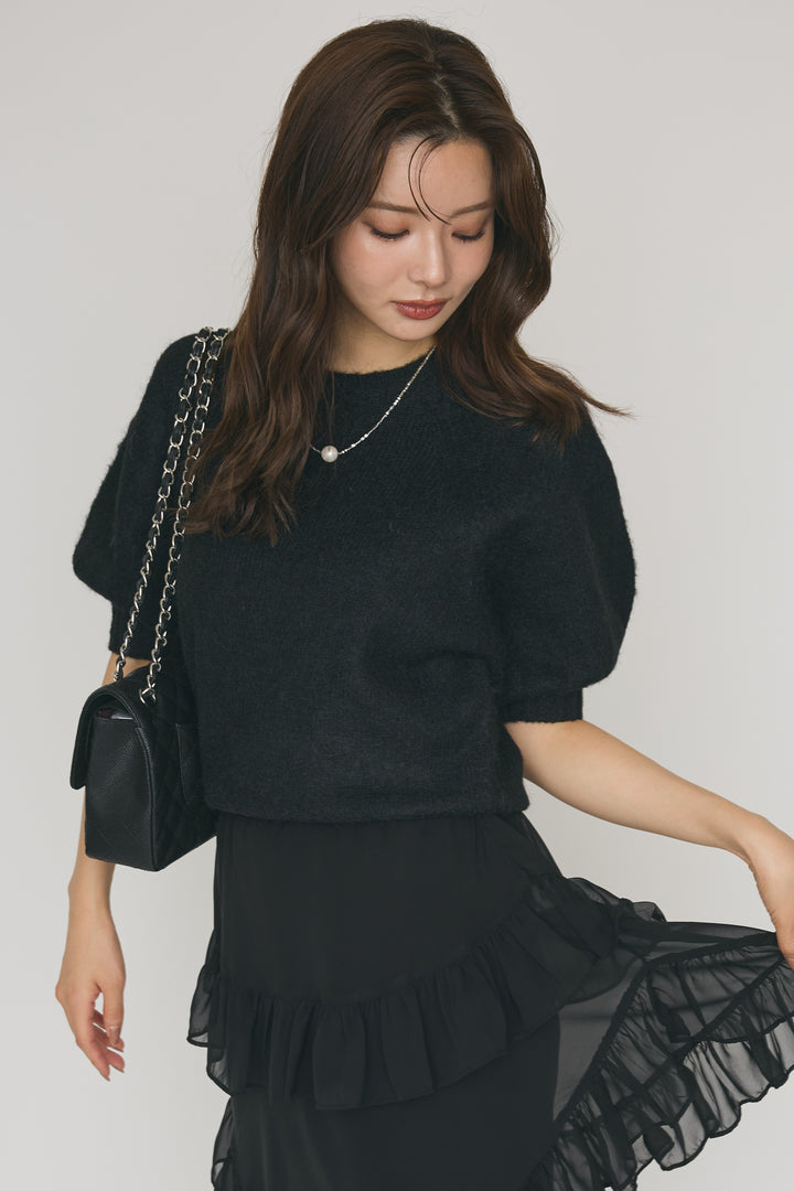 [予約]モヘアパフスリーブニットトップス