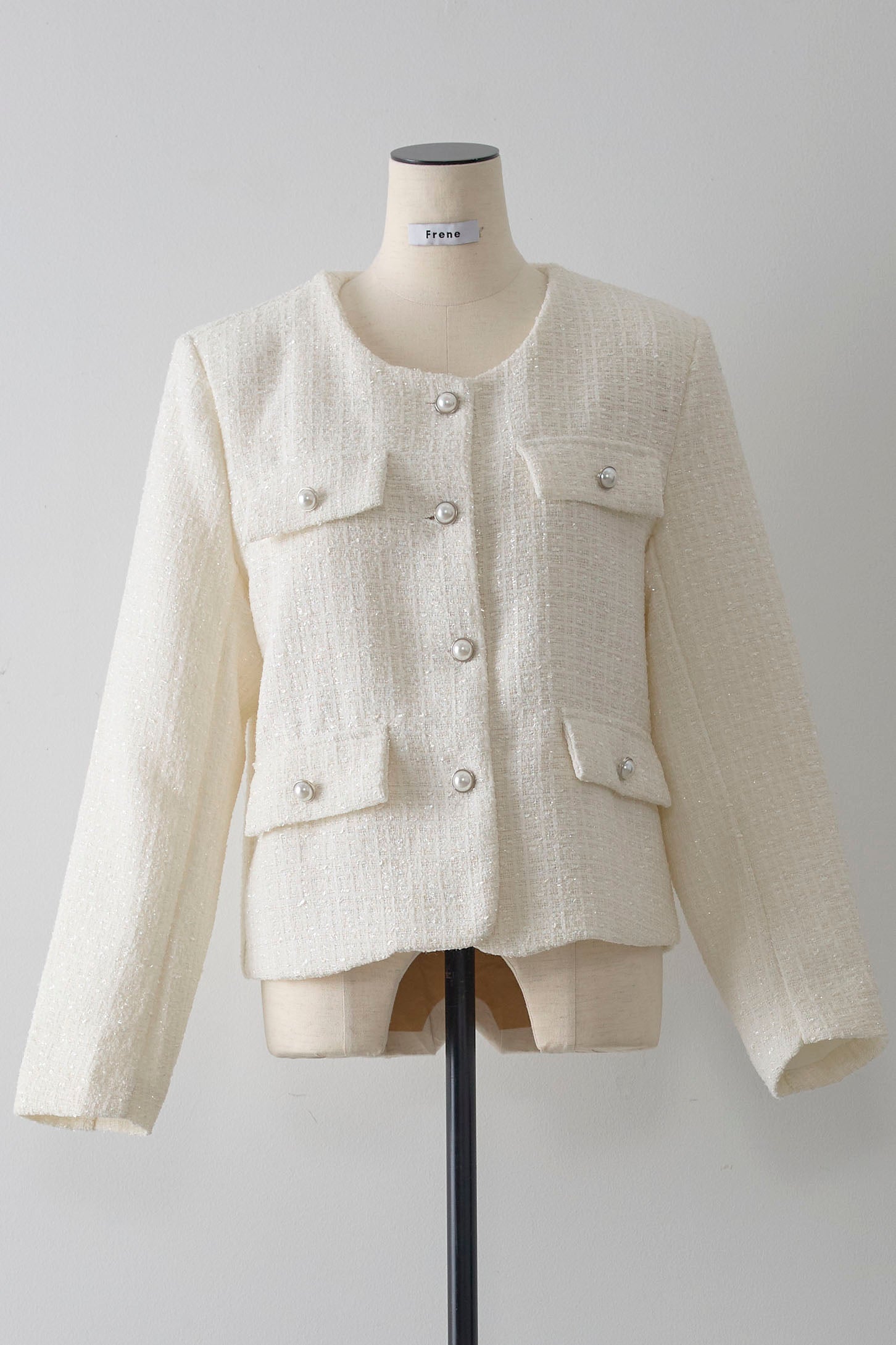 Frene フラーネ　パール付きダンボールコート+ブロードシアーブラウス Frene フラーネ パール付きダンボールコート+ブロードシアー