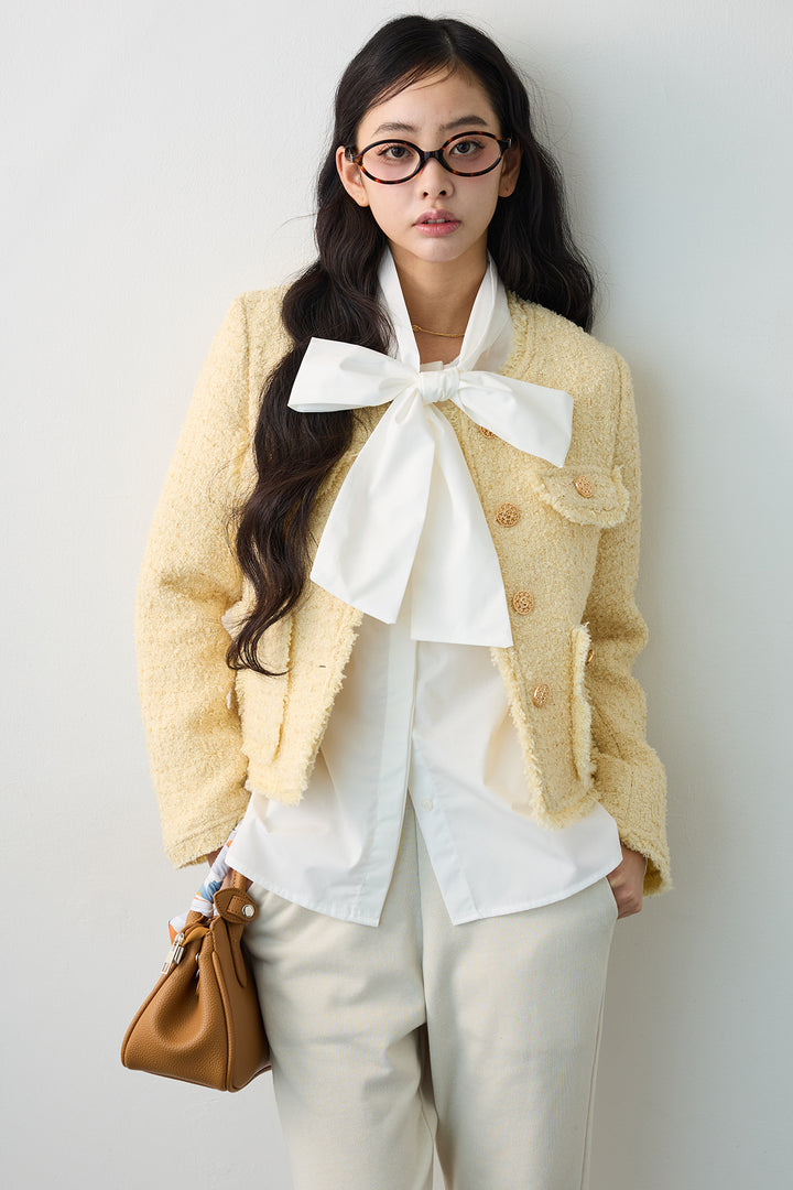 [予約]フリンジツイードゴールドボタンジャケット