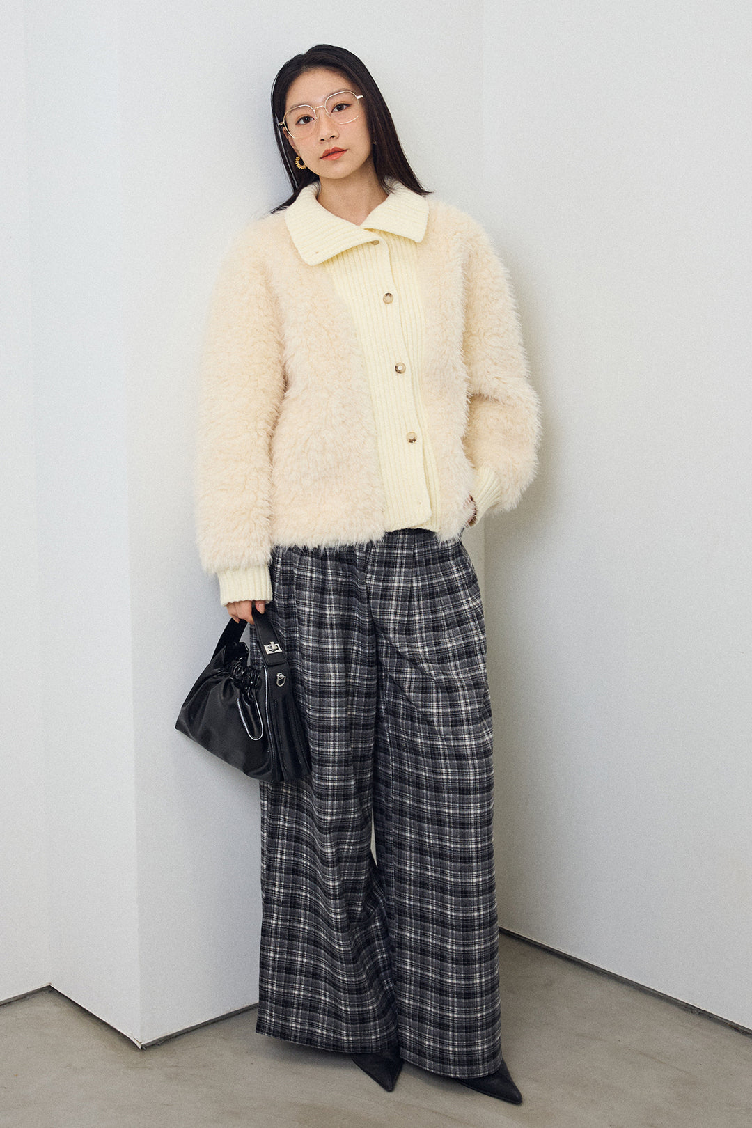 [予約]ハイウエストチェックセミワイドパンツ