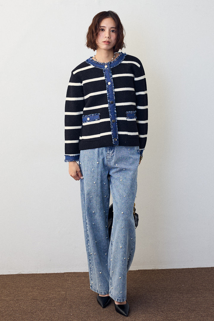 [予約]パールスタッズストレートハイウエストデニム