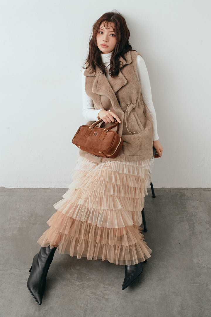 [予約/SET]テディボアウエストドロストベスト+グラデーションチュールティアードスカート(2set)
