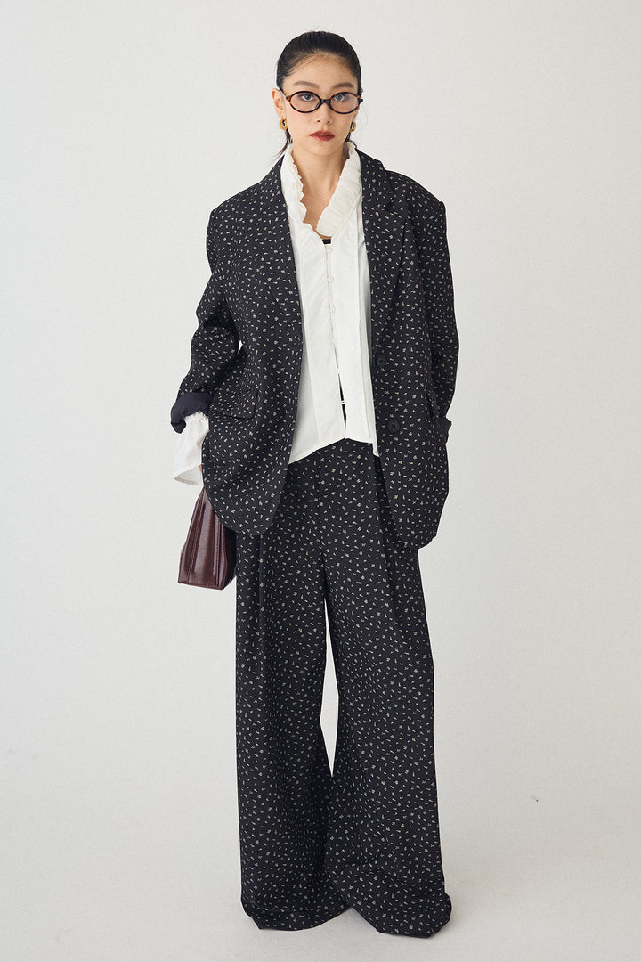 [予約/SET]ダブルプリーツカラーブラウス+ヴィンテージフラワー柄セットアップ(2set)