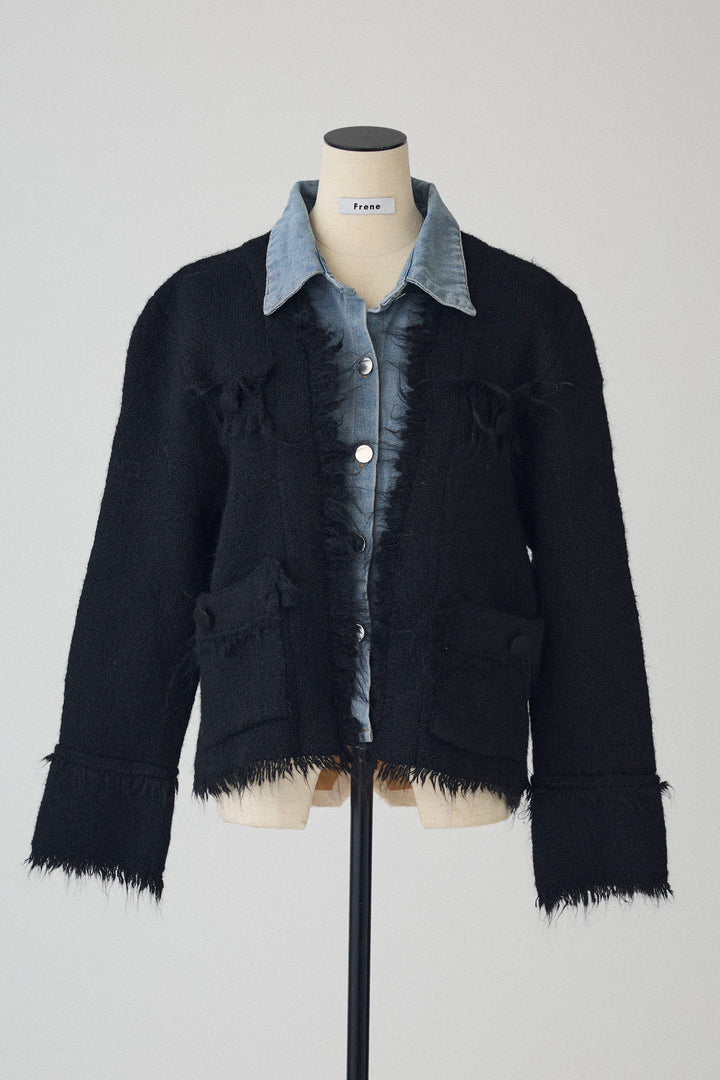 [予約]デニムシャツドッキングツイードカーデ