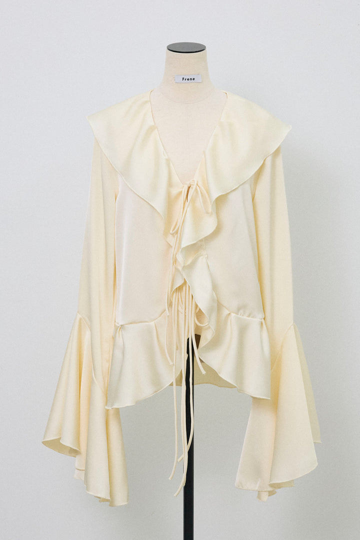 [予約]サテンフリルベルスリーブブラウス