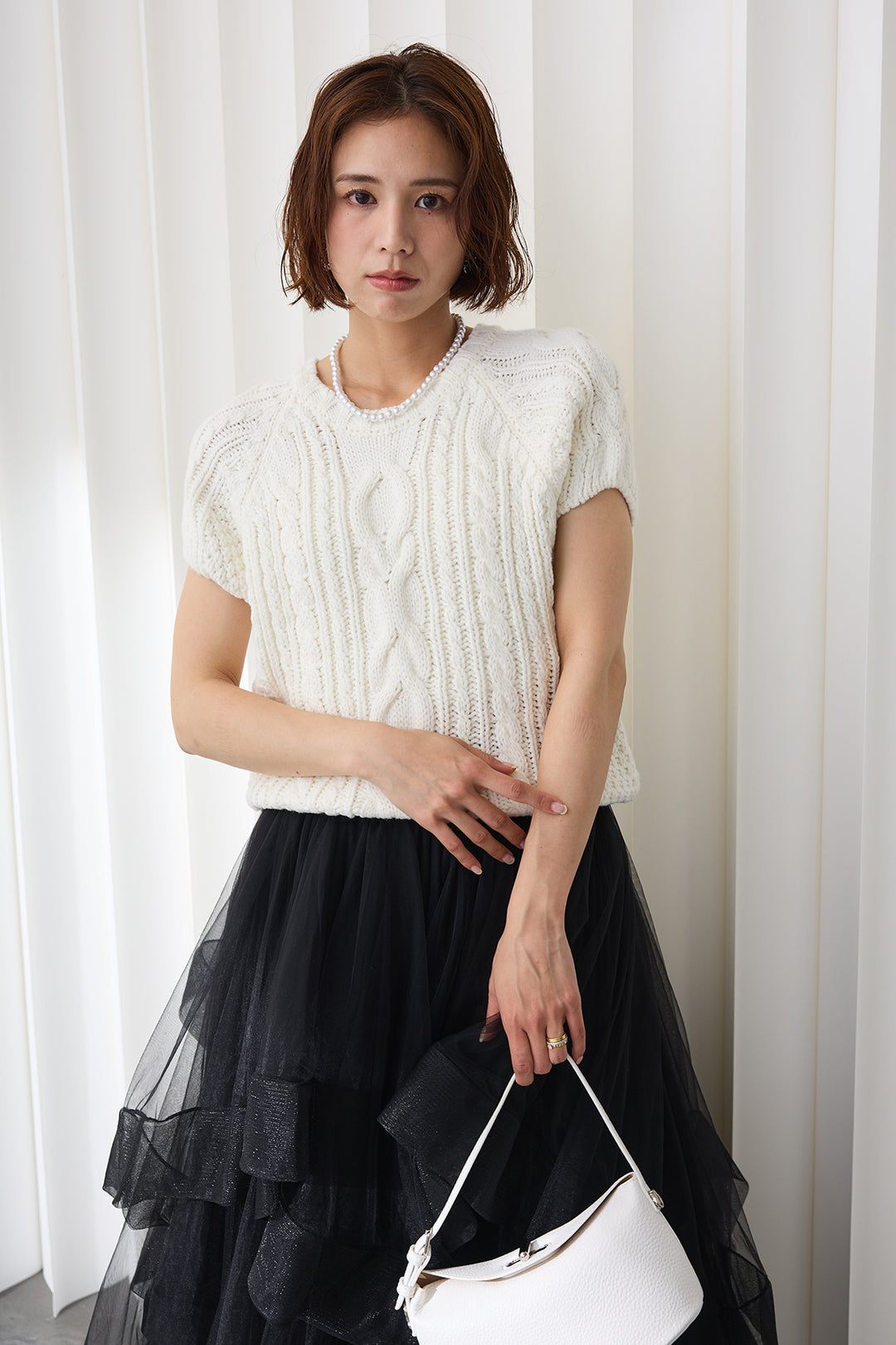 [予約]ケーブルフレンチスリーブニット