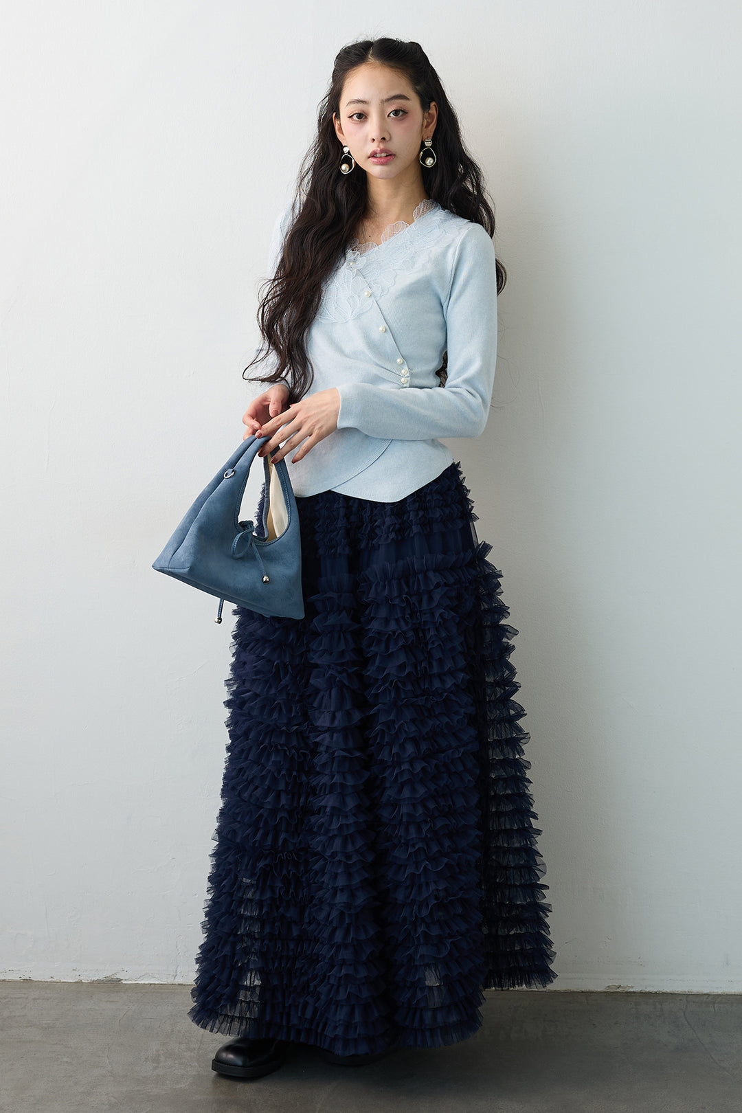 [予約]タックパールデザインレースニット