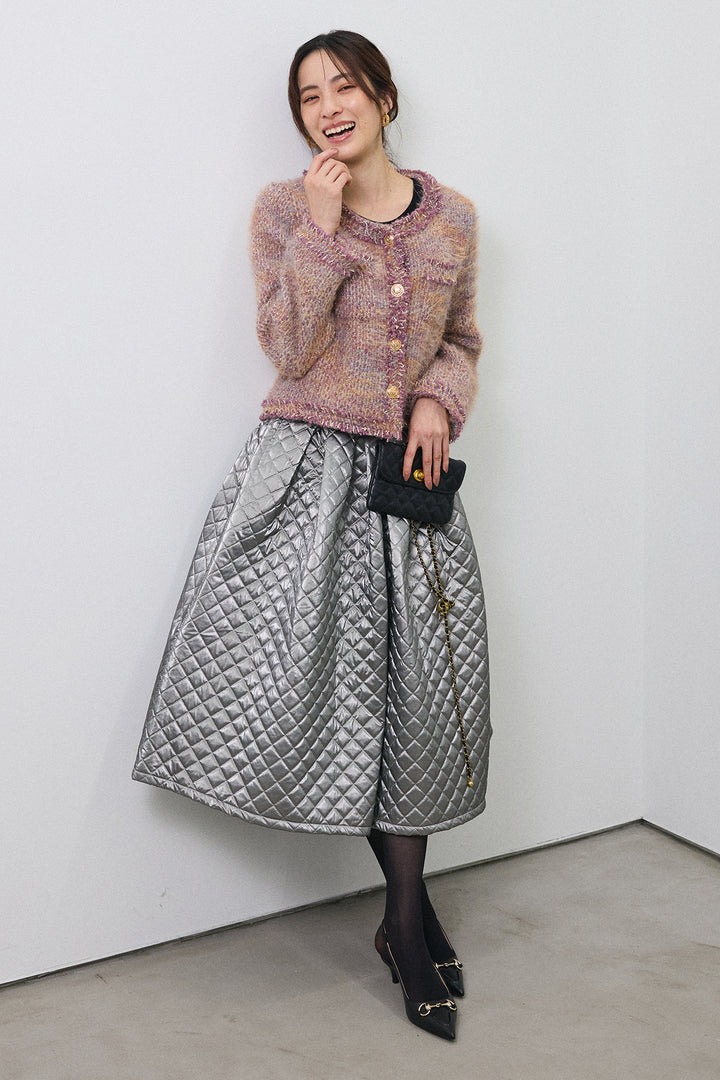 [予約/SET]カラーミックスツイードジャケット+メタリックキルティングフレアスカート(2set)