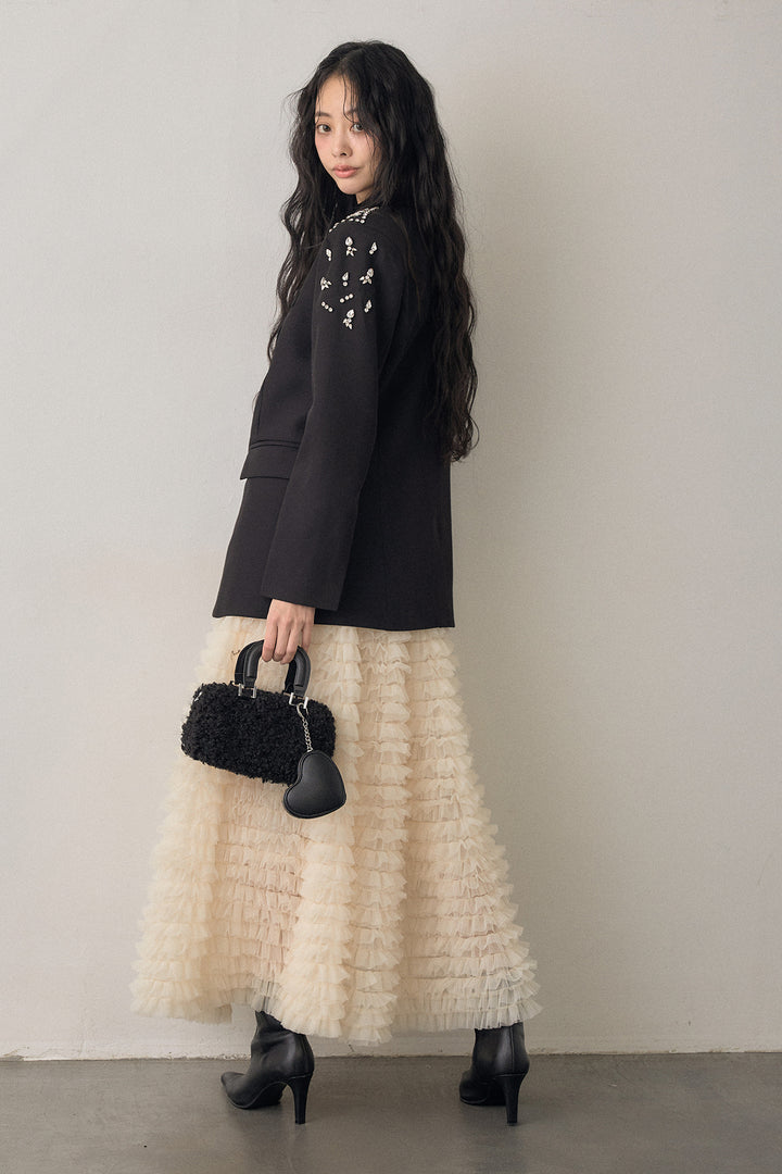 [予約/SET]ショルダービジューマニッシュジャケット+ホイップチュールティアードスカート(2set)