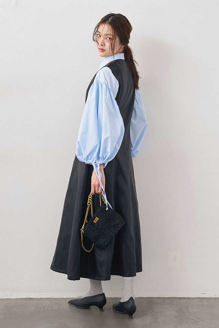 [予約/SET]ワイドスリーブドロストクロップドシャツ+フロントZIPレザーライクジャンスカ(2set)