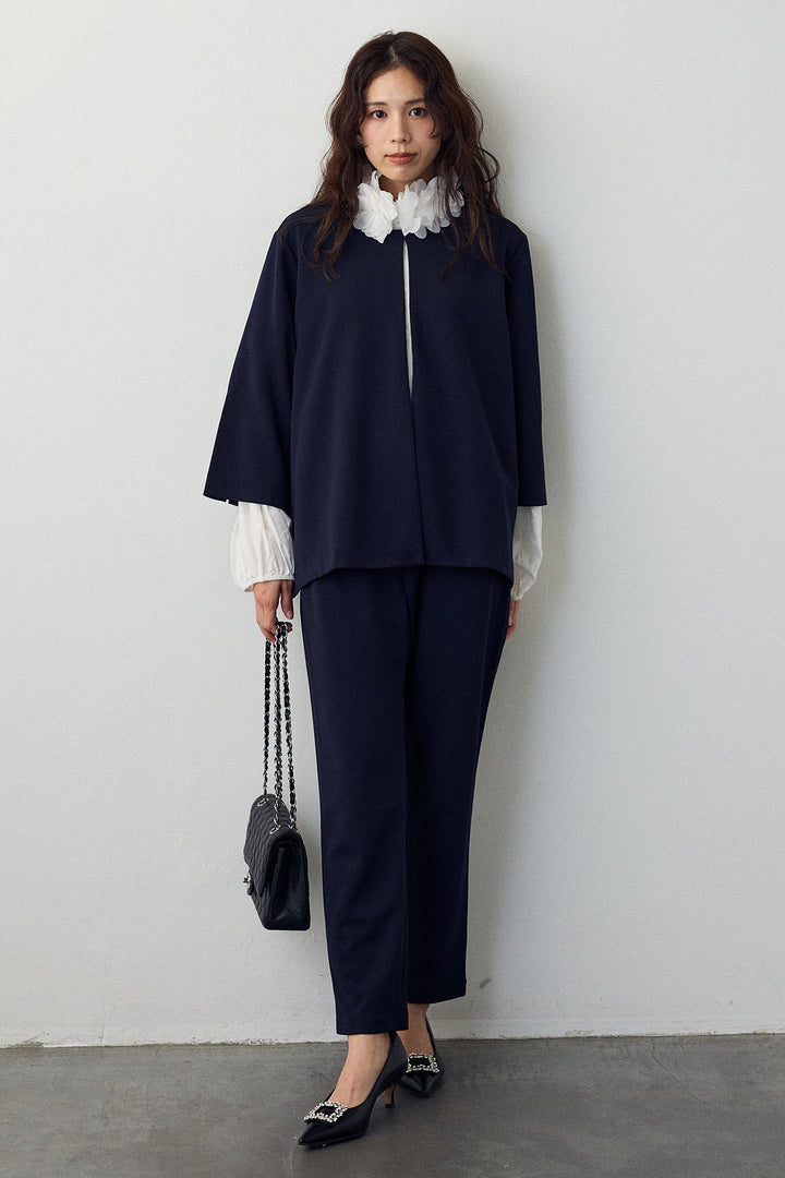 [予約/SET]フラワーフリルネックブラウス+ノーカラージョーゼットセットアップ(2set)