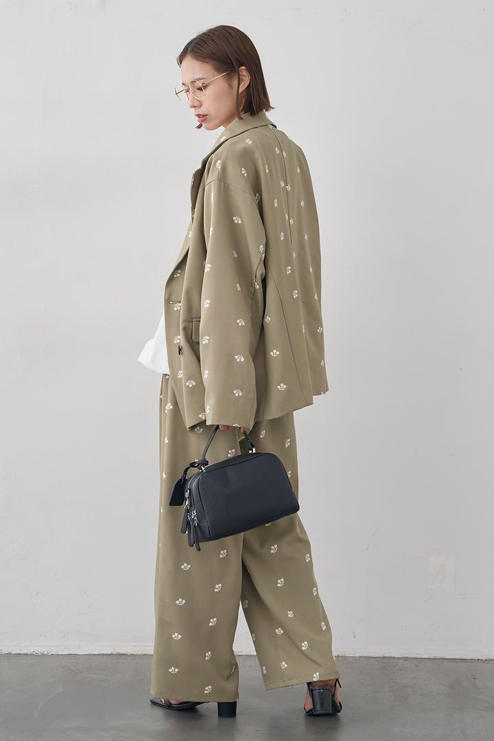 [予約]フラワー刺繍ツイルストレートパンツ