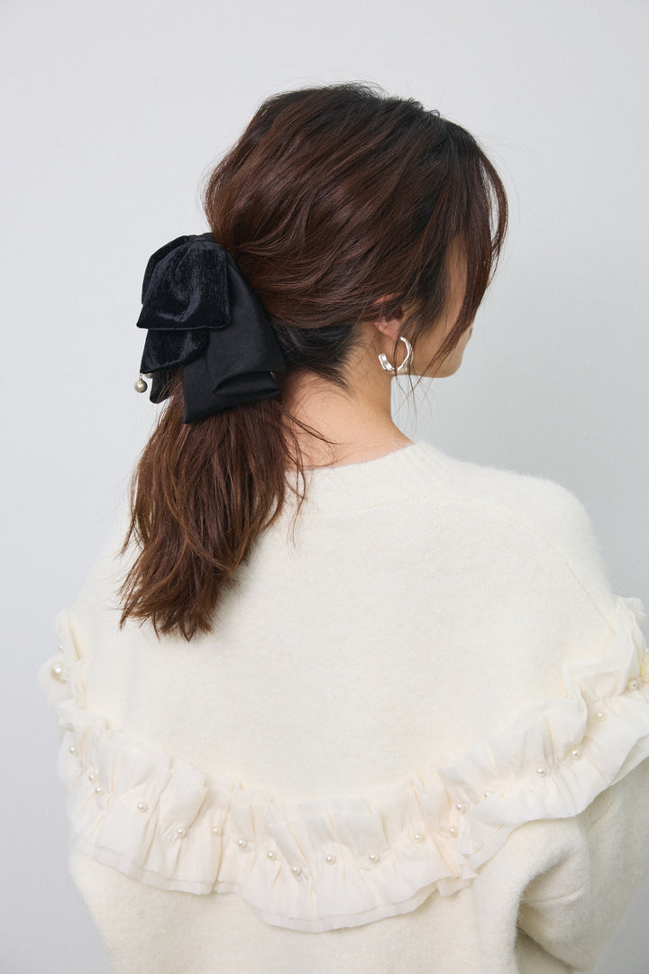 [予約]ベロアリボンポイントパールクリップ