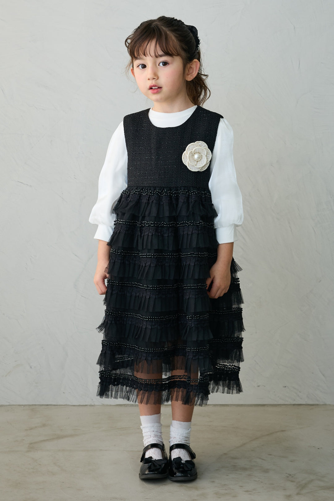 [予約](kids)ティアードプリーツパールワンピ