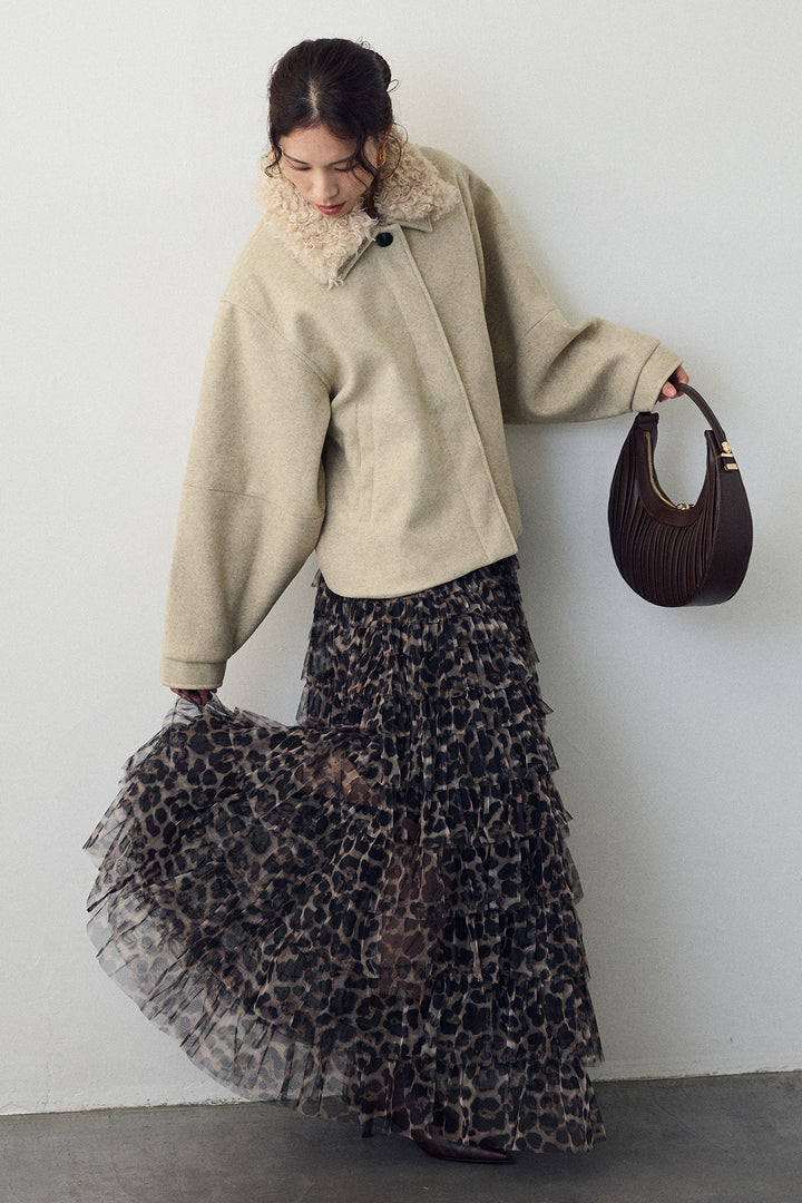 [予約/SET]プードル襟2wayコート+レオパードチュールティアードスカート(2set)