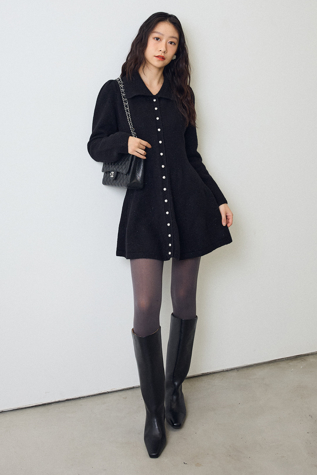 [予約]セミフレアラインニットミニワンピ