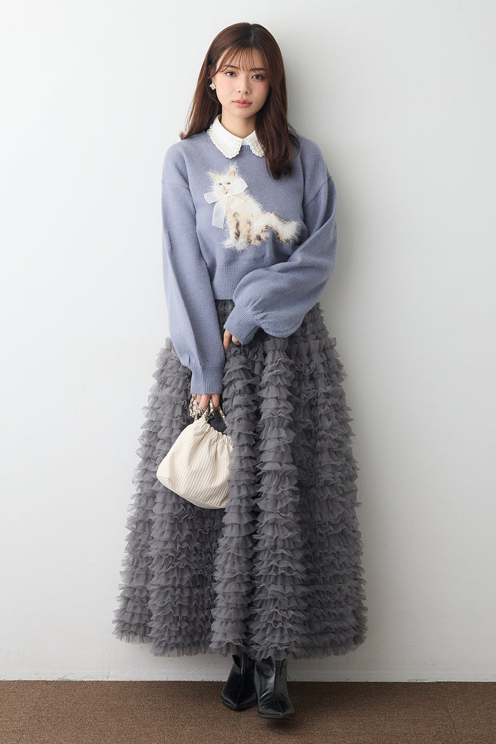 [予約]シャギーリボンキャットモチーフニットPO