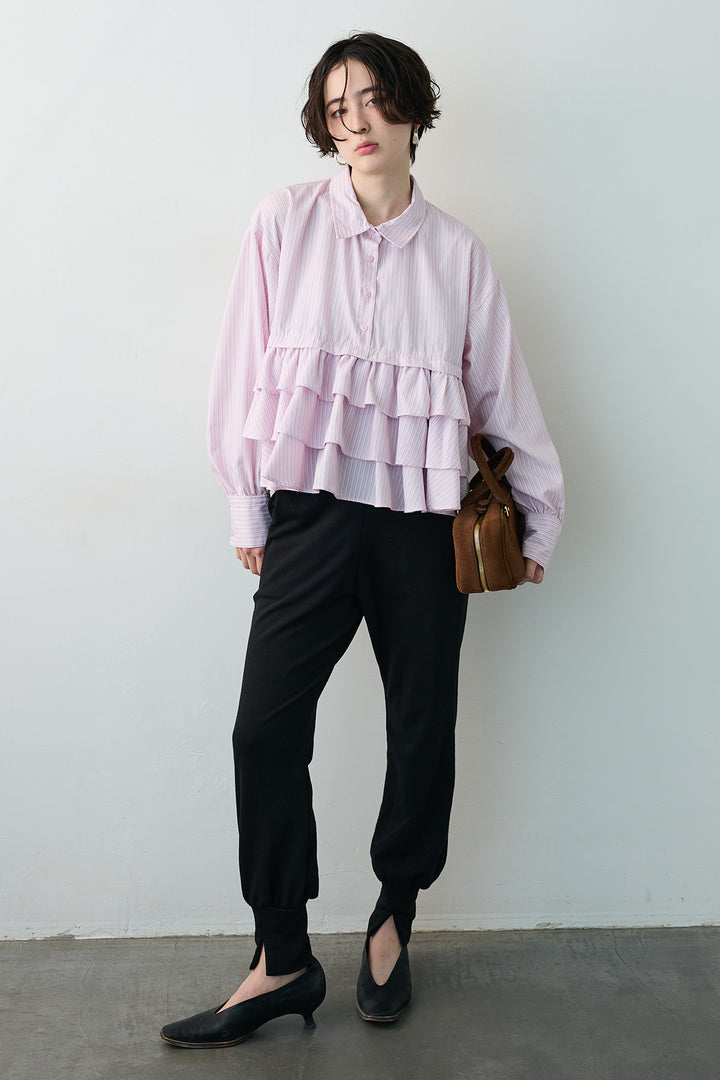 [予約]ストライプティアードフリルクロップドシャツ