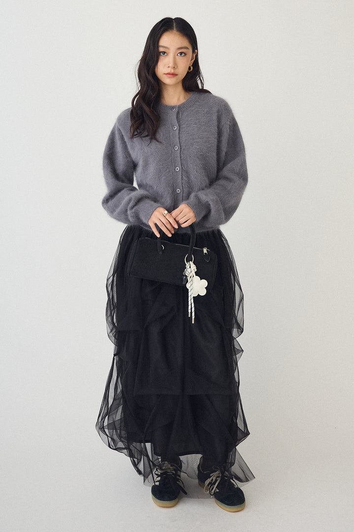 [予約/SET]ウールソフトカーディガン+マルチパターンタックチュールスカート(2set)