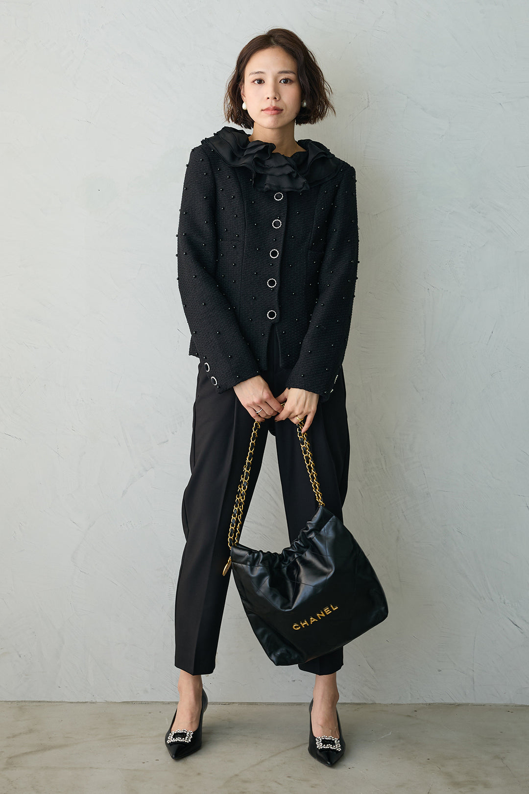 [予約]2wayフリルカラーツイードジャケット