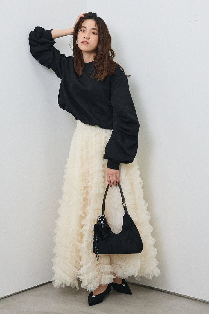 [予約/SET]裏起毛バルーンスリーブプルオーバー+スフレアシメチュールスカート(2set)