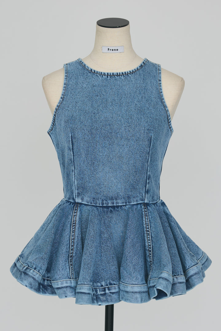 [予約]デニムペプラムバックZIPトップス