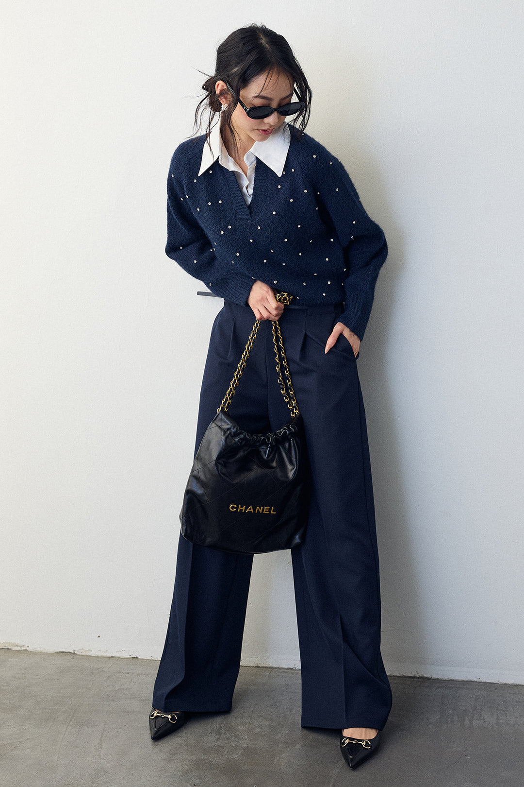 [予約]ポイントベルトセットストレートワイドパンツ