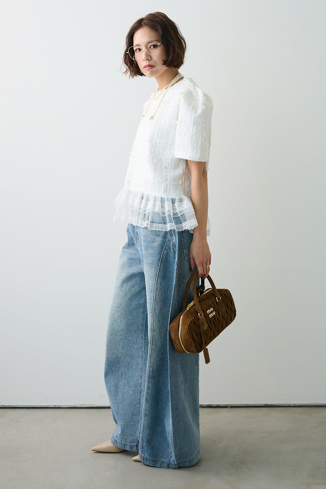 [予約]サマーツイード異素材ドッキングトップス